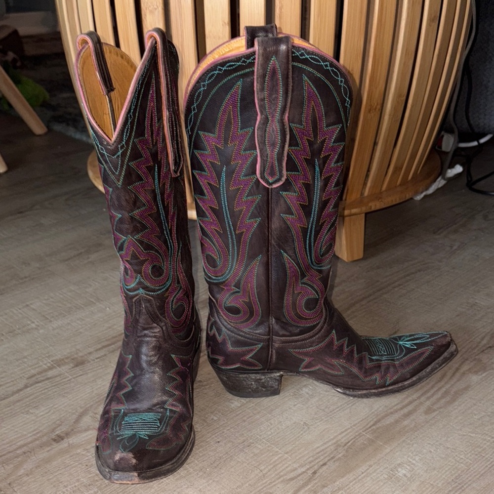 Old Gringo genuine leather brown Western Cowboy Boots with Colorful Stitching